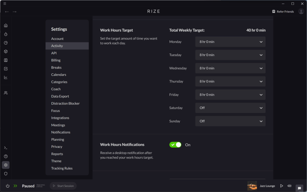 Rize - Your Personal Productivity Tracker 9 work hours target byday