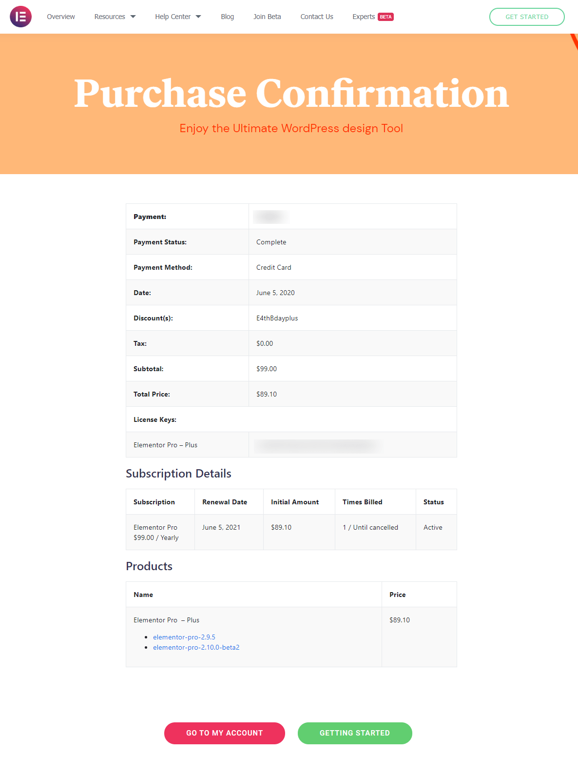 Purchase Confirmation elementor 02