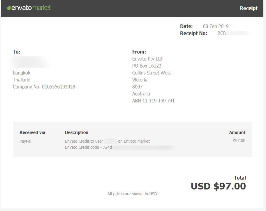 Envato Market Receipt