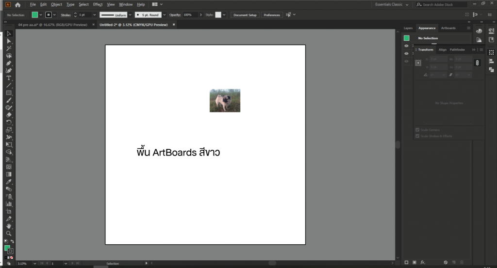 วิธีเปลี่ยนสีพื้นหลัง artboard ใน Adobe Illustrator 2020