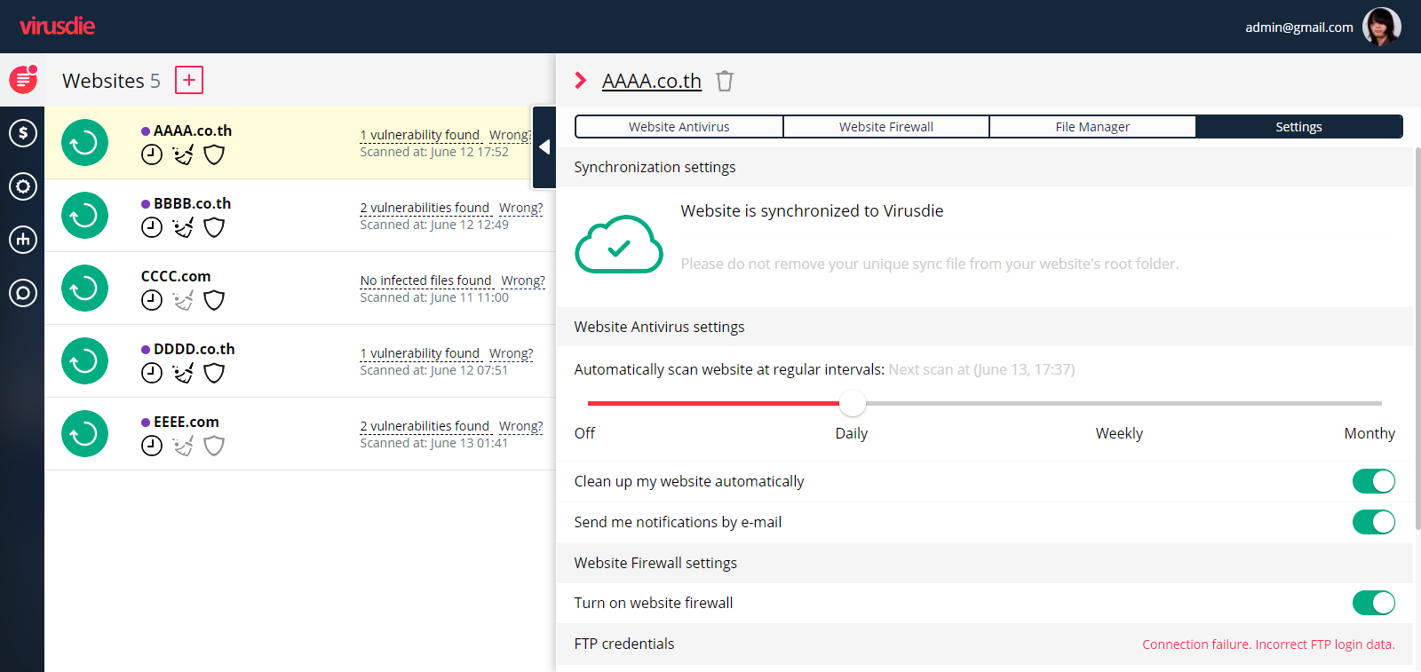 Virusdie Fix All Your Hacked Websites Malware Attacks Settings