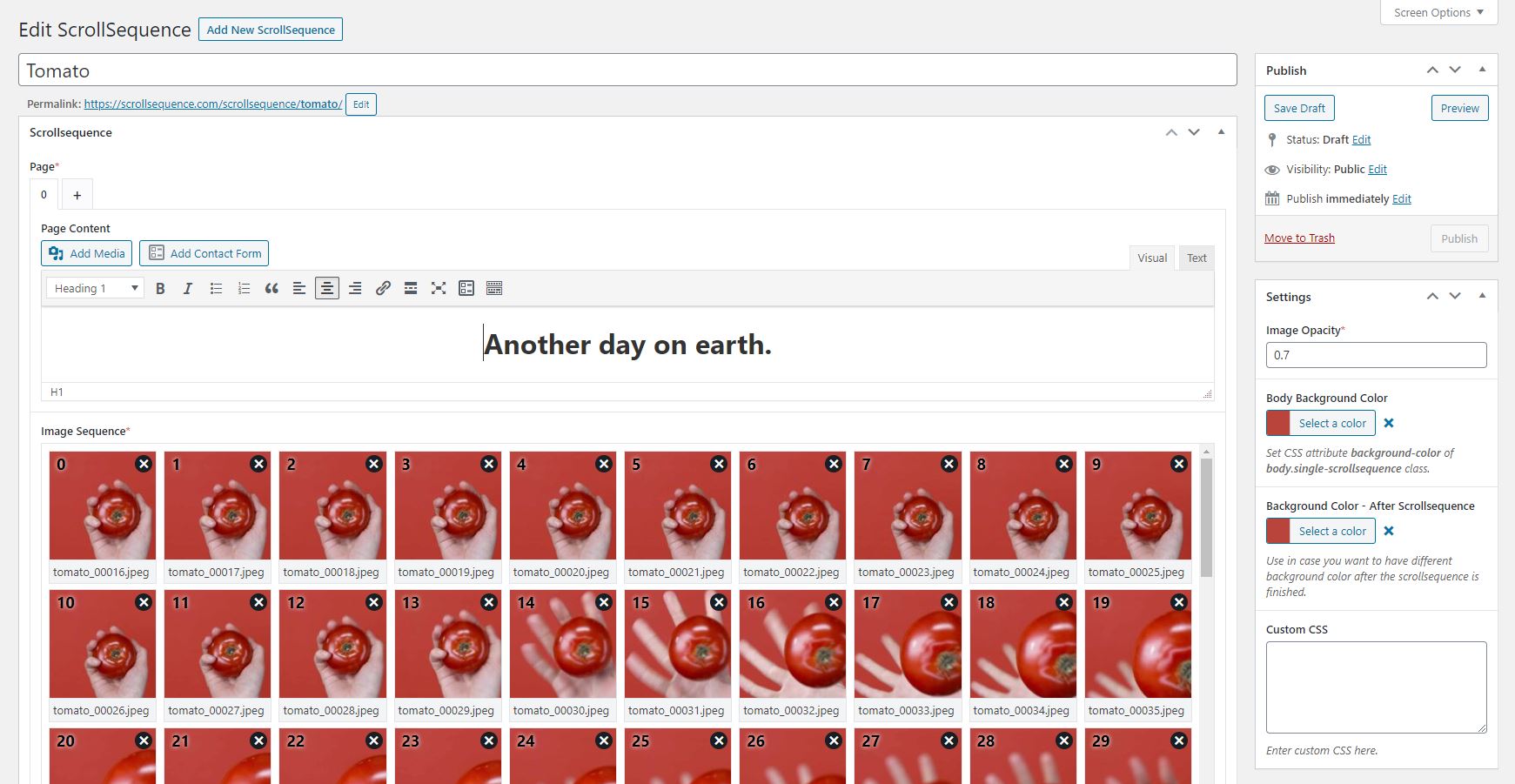 Scrollsequence PRO interface full page image scroll
