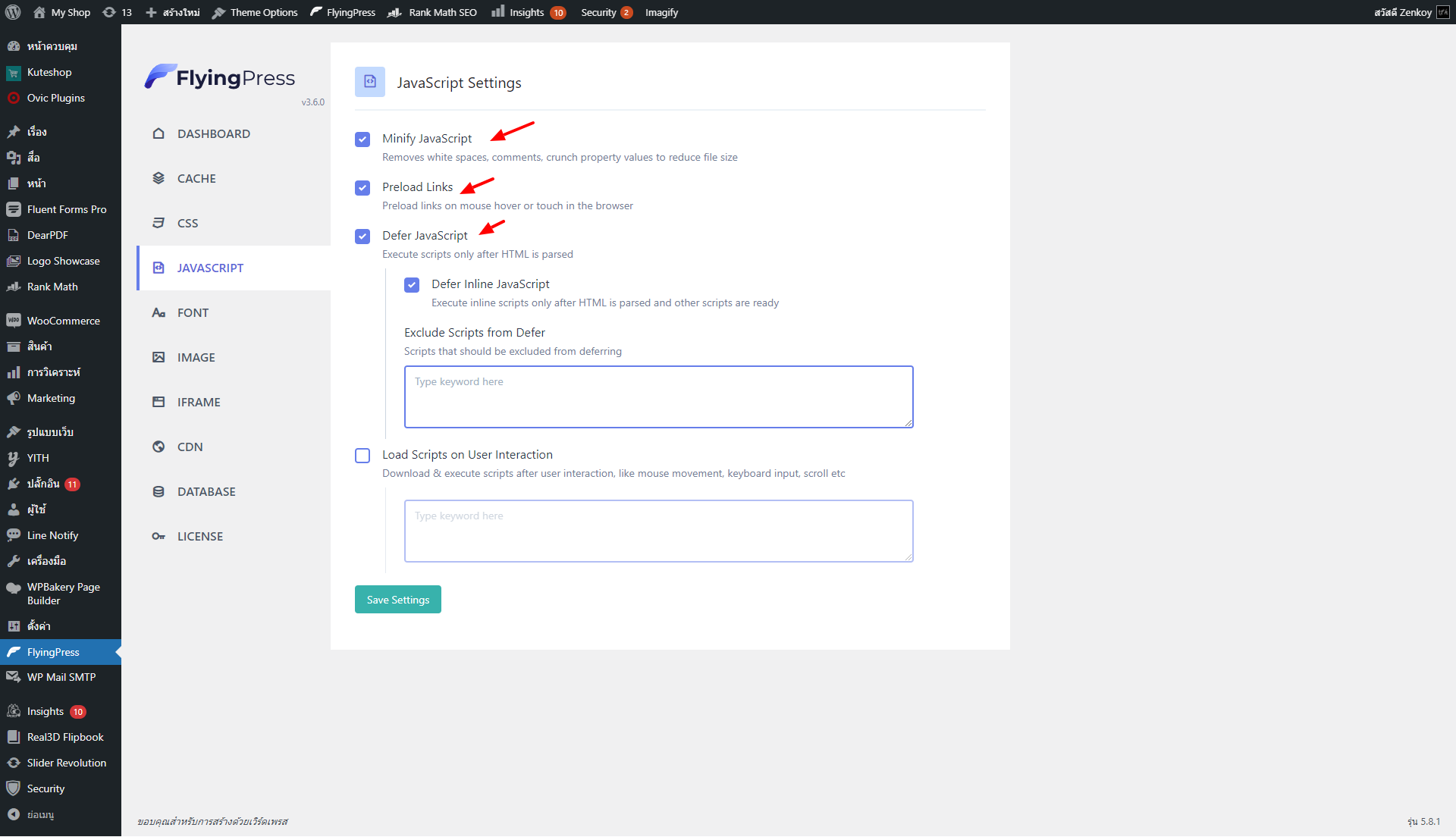 FlyingPress JavaScript Settings