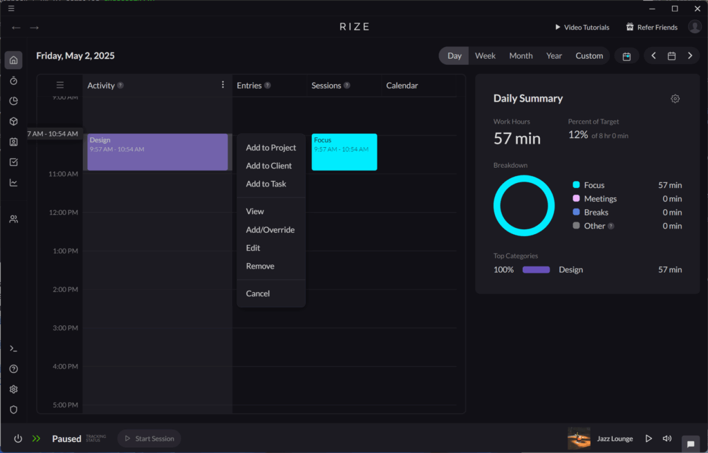 Rize - Your Personal Productivity Tracker 11 home activity add entry